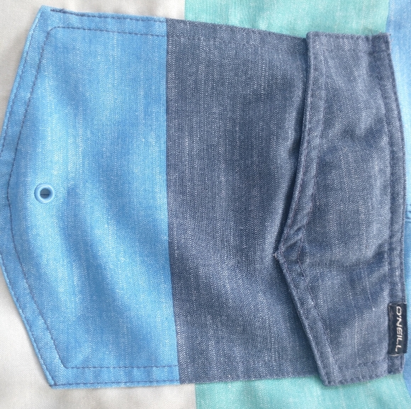 O'Neill Men's Swim/Board Shorts Medium Dark Blue Sky Blue Turquoise Grey Stripes - Picture 3 of 5